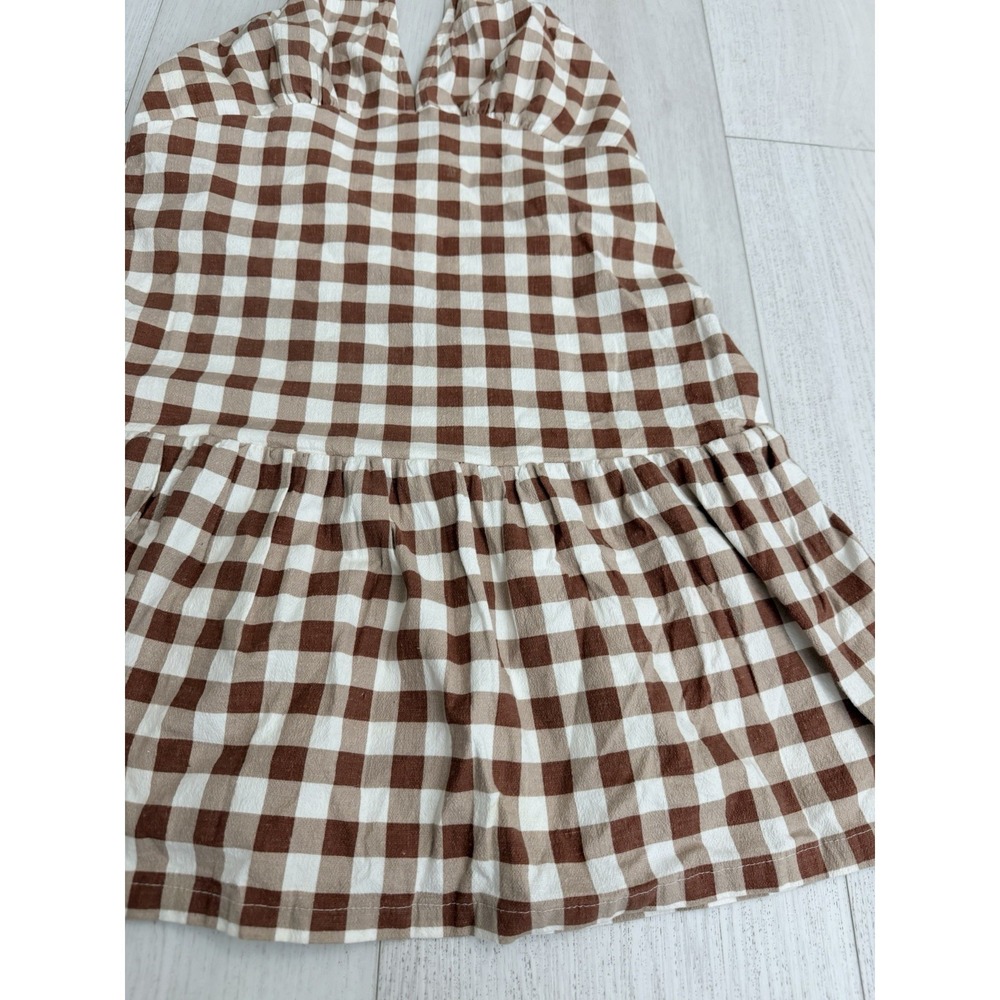 Free People Cecil Flounce Hem Cotton Blend Halter Plaid Minidress Sz M‎ - Picture 4 of 9